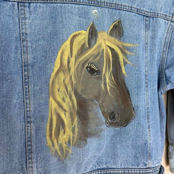 Vintage 1980s Kids Denim Jacket with Horse Painting on Back, London Fog Size 7/8 - Picture 6 of 16